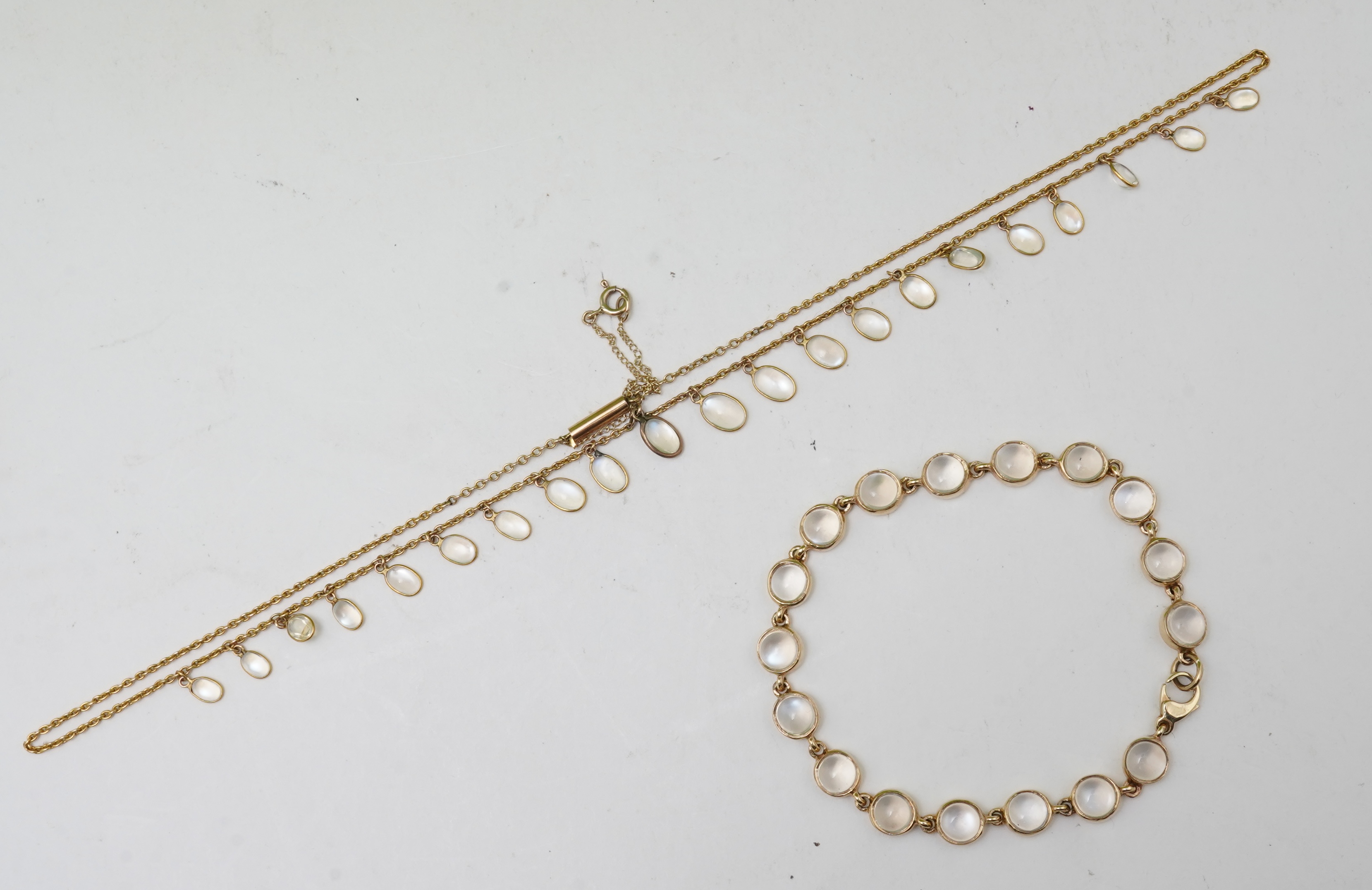 A moonstone necklace and bracelet, 19th century and later
